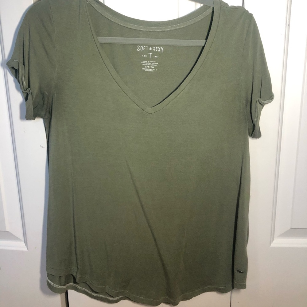 Lightweight green v neck tee shirt